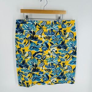 J. Crew Factory Mustard Yellow and Blue Floral Pencil Skirt Plus Size 16